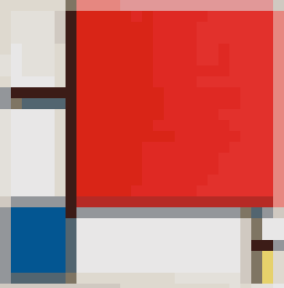 Composició amb vermell, blau i groc, de Piet Mondrian, en píxels